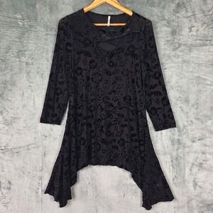 Womens Dress Medium Black Floral Velvet Burnout Whimsigoth Grunge Goth Sharkbite